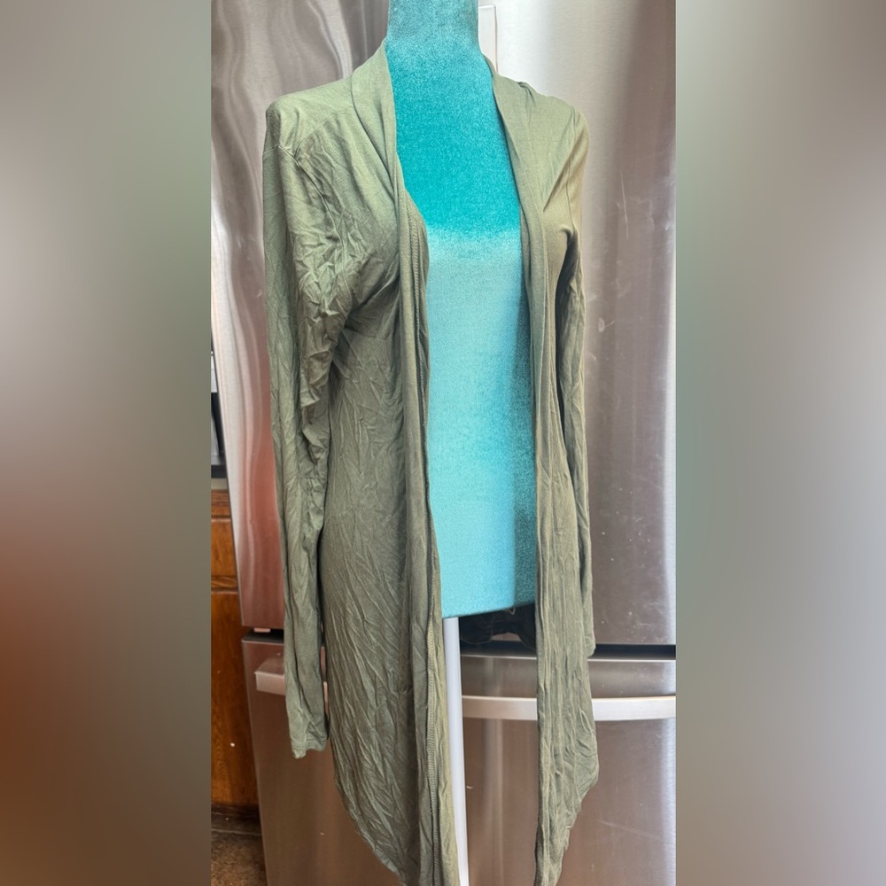 Zenana Outfitters Olive Green Open Front Sweater